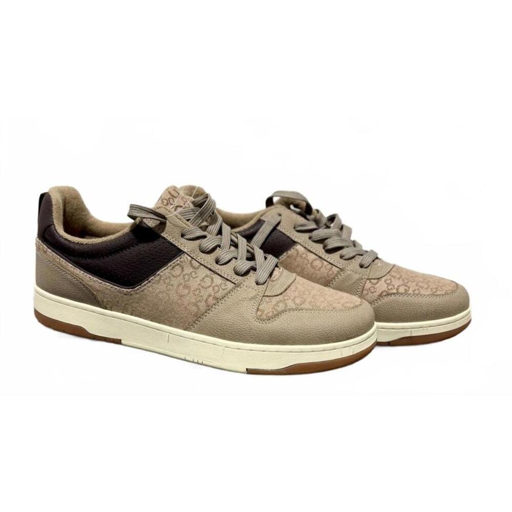 Guess Beige and Brown Logo Pattern Sneakers